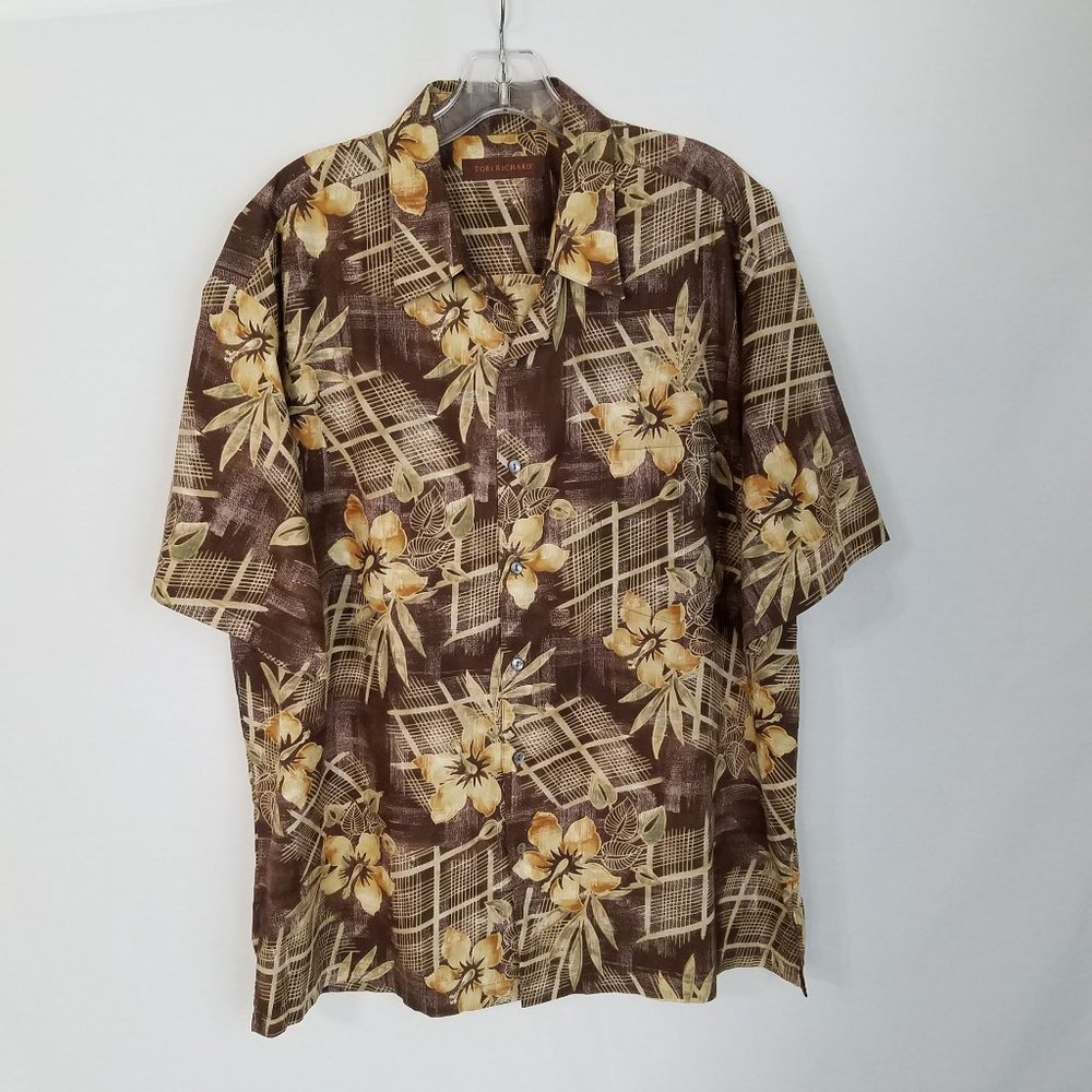 Tori Richard Brown‎ Floral Hawaiian Shirt